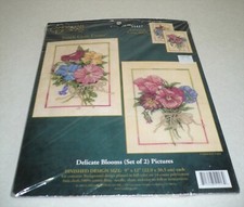 2003 DELICATE BLOOMS Counted Cross Stitch Kit SET OF 2 Flowers Floral Bouquet