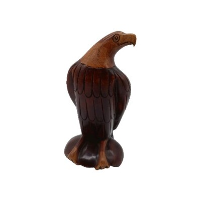 Hand Carved Wood Bald Eagle Hawk Figurine 8'' Tall Bird Statue Two Tone