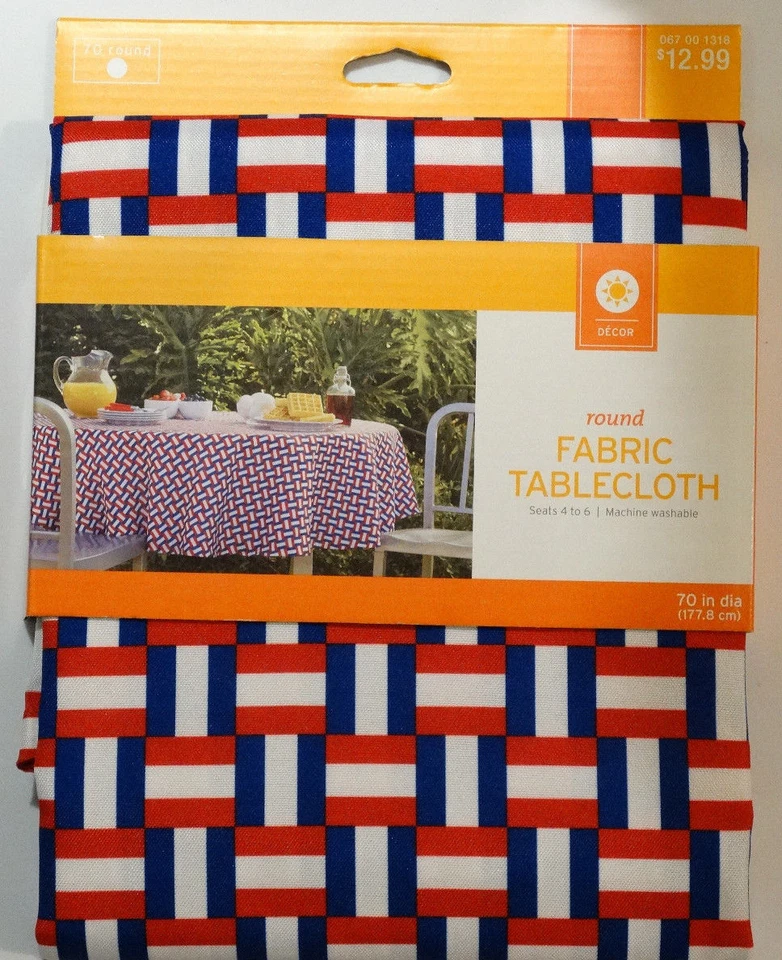New! Decor by Target Summer Wipeable Tablecloth Basket Weave Round 70" Diameter - Image 2 of 4