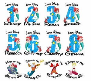 shirt birthday mermaid girl Iron Ariel Birthday Transfer personalized numbers on shirt birthday mermaid girl Iron Ariel Birthday Transfer personalized numbers on
