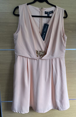 Little Mistress Size 18 Pink Dress Gold Buckle V Neck Short Fit Flare