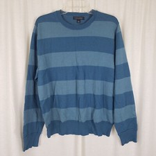 Banana Republic Extra Fine Merino Wool Blue Wide Striped Crewneck Sweater Mens L