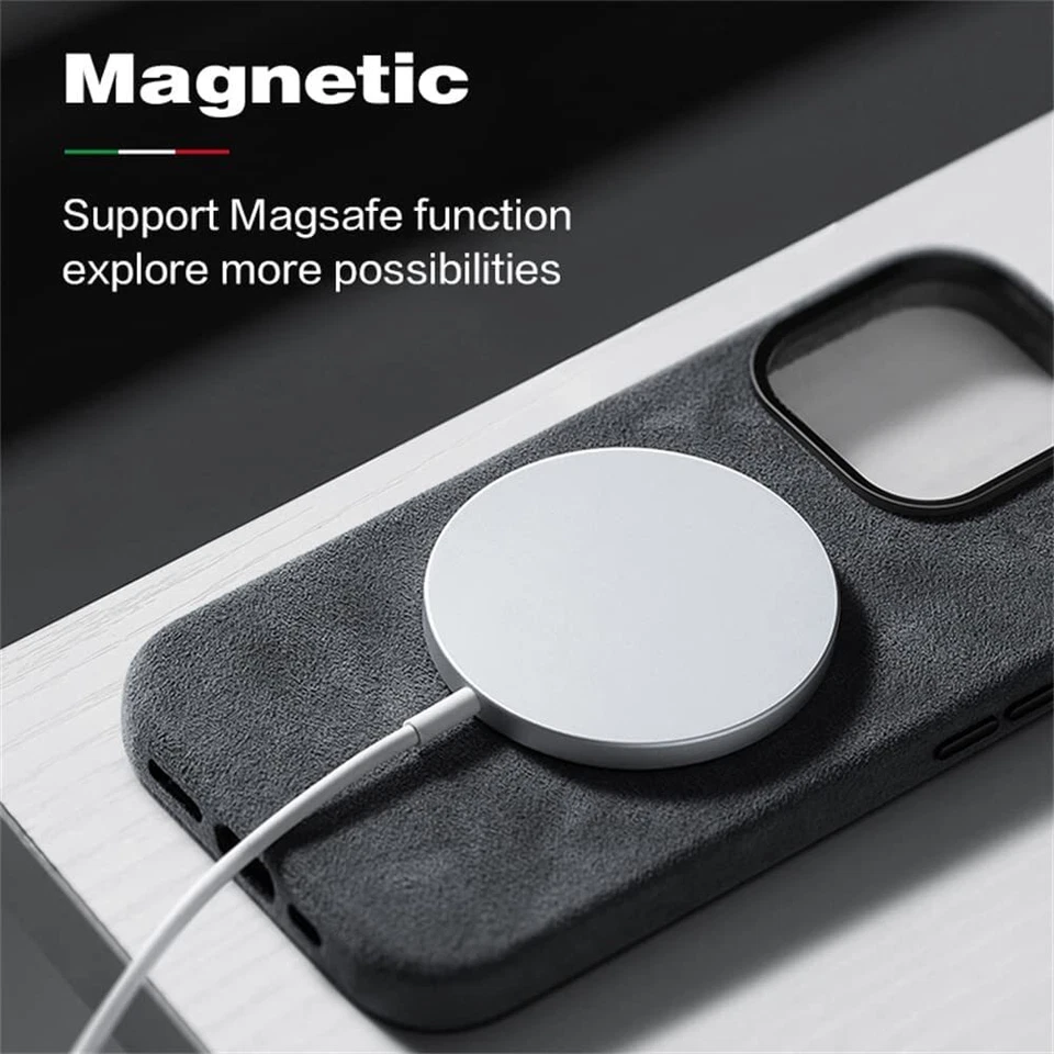 Luxo Genuíno Alcantara Couro Camurça Magnético Capa Para Apple iPhone 15 Pro Max - Imagem 3 de 4