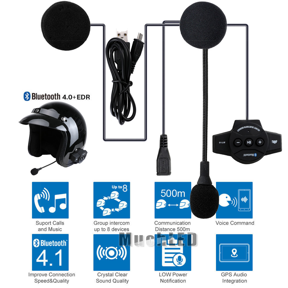 Rechargeable Motorcycle Bluetooth Helmet Intercom FM Radio