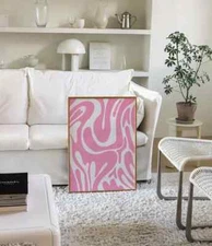 Pink Abstract Print, Retro Trendy Wall Art, Funky Groovy Printable Poster