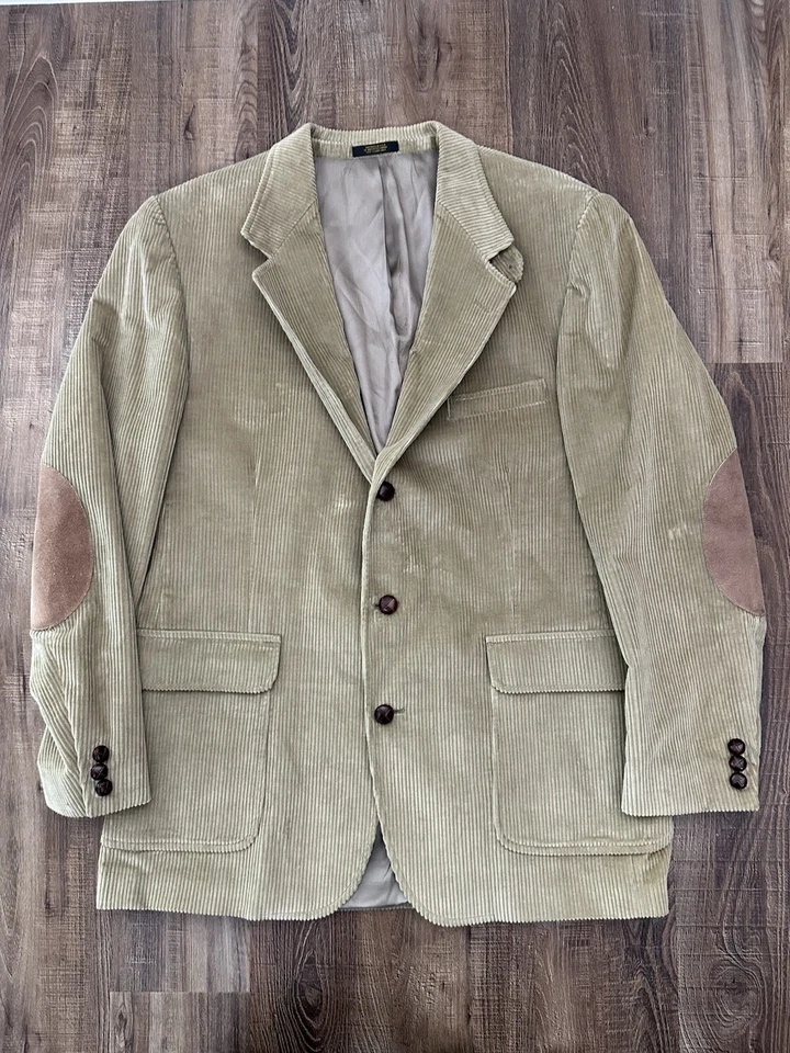 Vintage ORVIS Corduroy Blazer Sport Coat Size 44L Elbow Patch Tan USA Made - Image 3 of 4