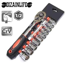 12pcs 1/2 Inch Socket Wrench Set Impact Sockets Ratchet Spanner Garage Tool Kit