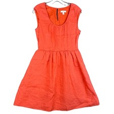 J Crew Dress Womens 4 Linen Blend Orange Midi Pockets Sleeveless Summer Lined