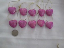 Pkg of 10-Miniature 1" Purple Glitter Heart Valentines Day Ornaments NEW