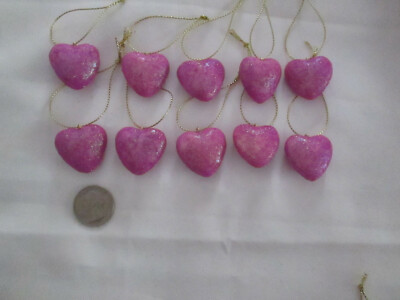 Pkg of 10-Miniature 1'' Purple Glitter Heart Valentines Day Ornaments NEW  
