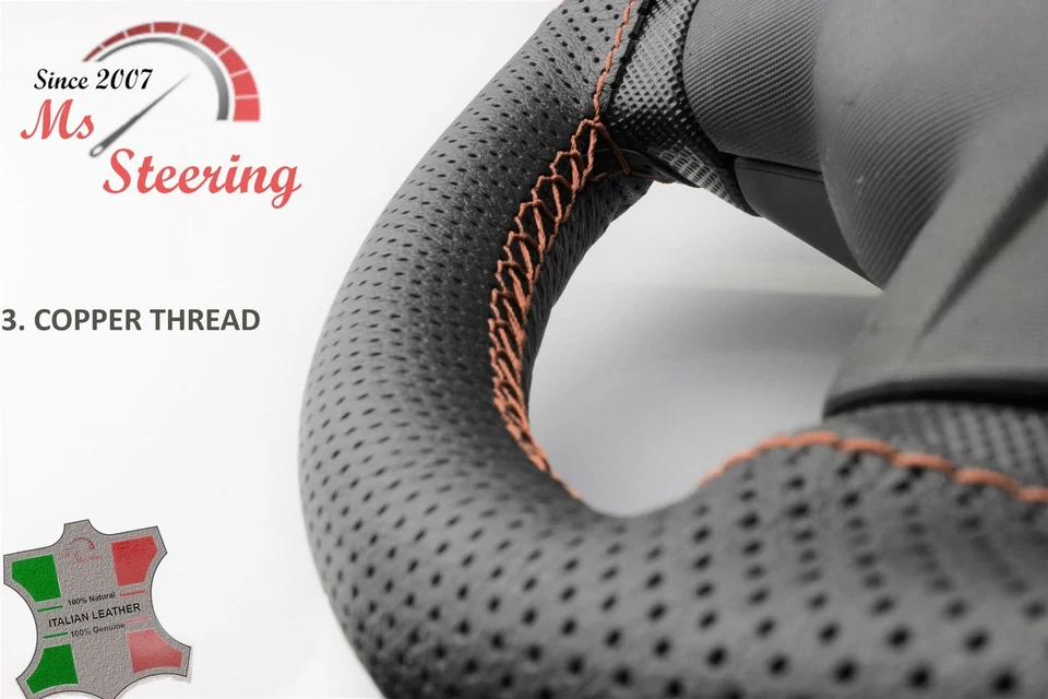 PERF. CUBIERTA VOLANTE CUERO PARA RILEY KESTREL COSTURA NEGRA Foto 3 de 4