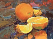 Orange still life Original painting IMPRESSIONISM Oil panel by S Chernyakovsky