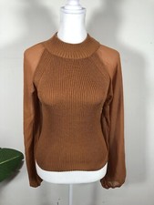 New French Connection Puff Sleeve Cropped Sweater Babysoft Jumper Brown Size S