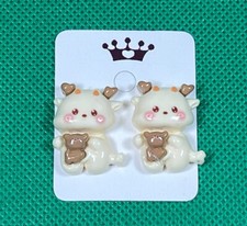 Girls Adorable Cute Ivory Dragon Teddy Bear Cartoon Resin Stud Earring Set