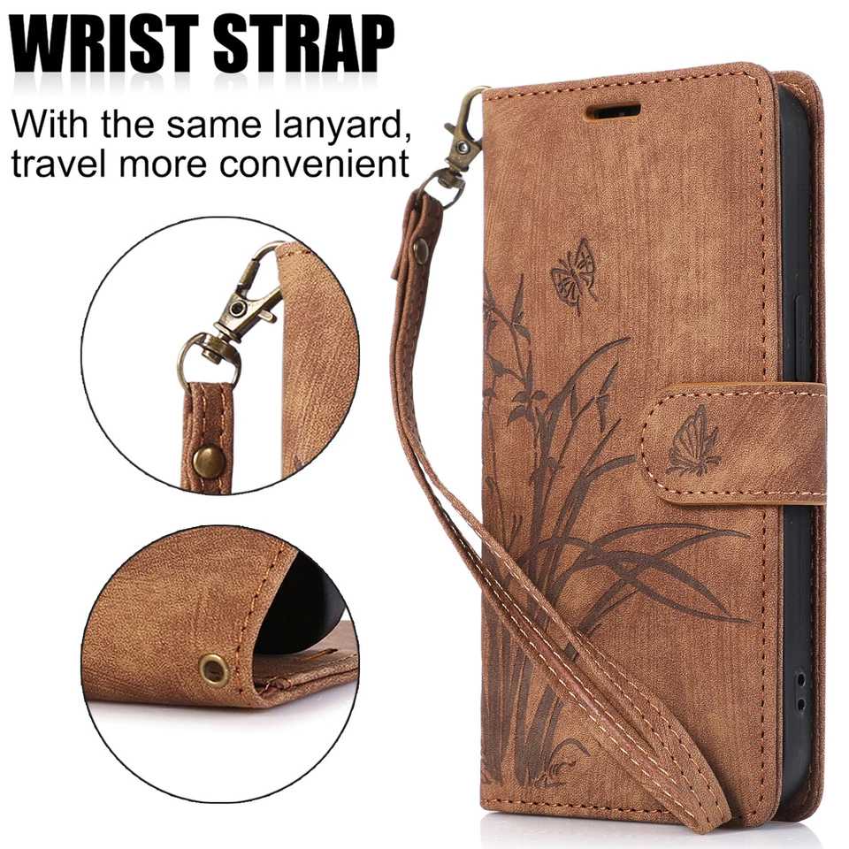 For Samsung A15 A35 A55 A14 A54 A13 A53A73 Leather Flower Card Wallet Strap Case - Image 3 of 4