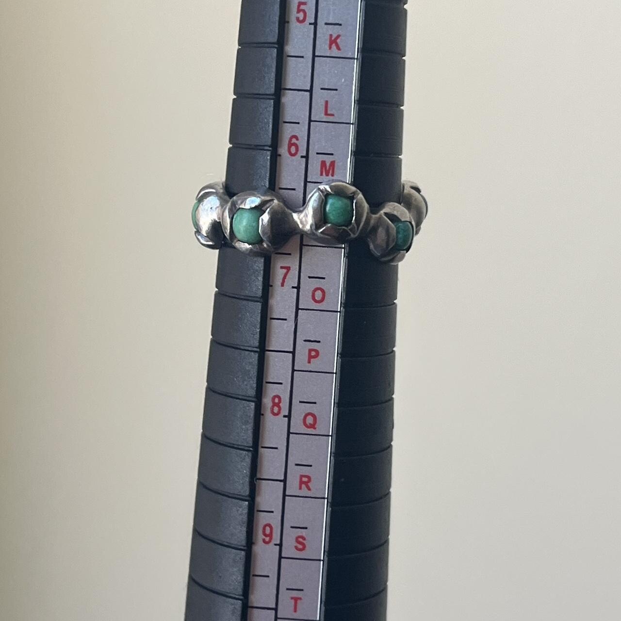 Sterling funky unique boho green stone ring Size … - image 2