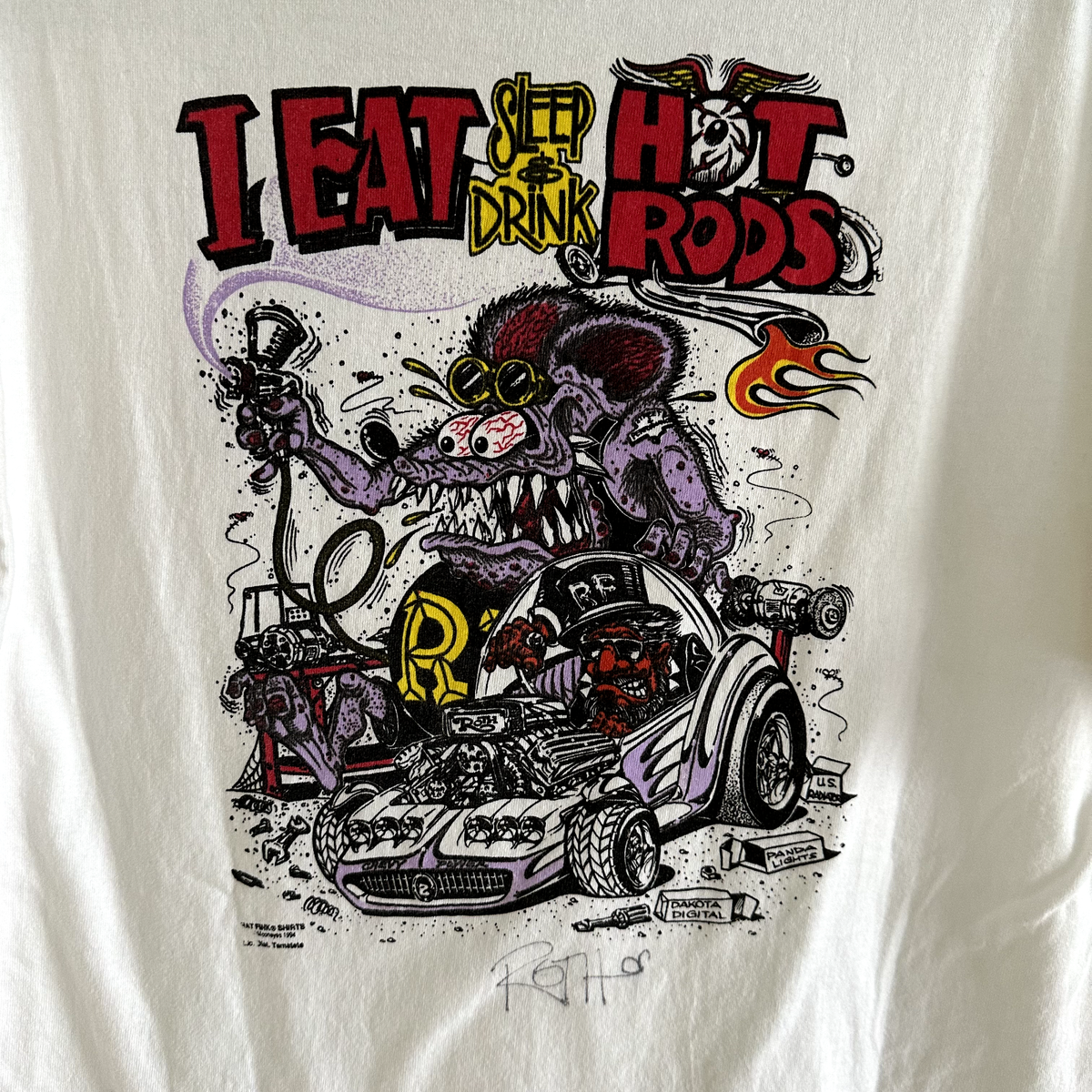 Vintage Rat Fink Ed Roth Autographed White Short Sleeve Graphic T
