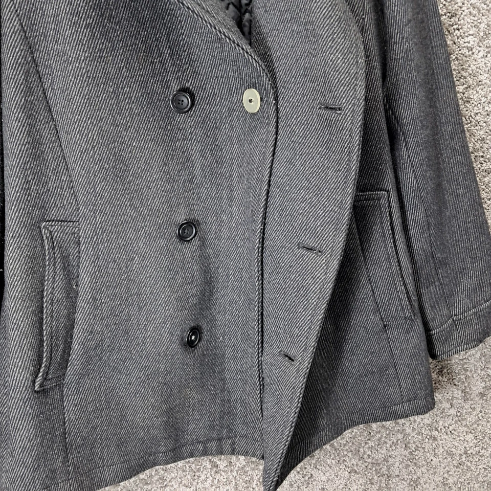 American Rag Men's Pea Wool Coat Button Zip Lined Stripped Gray Medium - Image 4 of 4