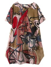 FTCayanz Women's Casual Midi Dresses Short Sleeve Loose Print T Medium, Brown