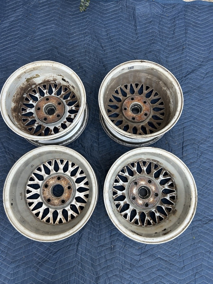JDM BBS RZ457 14x6.5 Wheels + Silver Anniversary Center Caps Set