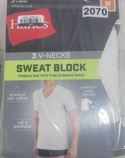Hanes Premium Mens V-Neck T-Shirts Size M 3-Pack White Sweat Block Undershirts
