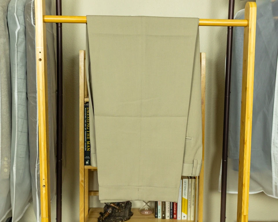 Pantalones de vestir Joseph & Feiss color tostado claro plisado con puños 33 X 28 mezcla de lana Foto 3 de 4