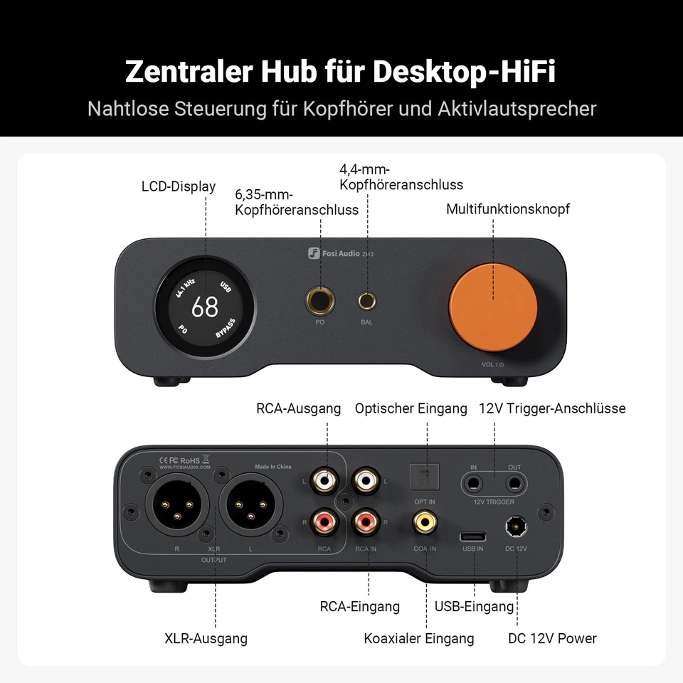 Fosi Audio ZH3 DAC Headphone Amp, Fully Balanced Preamp 4-in-4-out with Remote - image 4 of 4