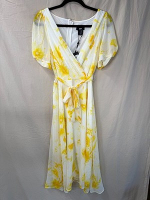 DKNY Floral Yellow & White Long Length Maxi Dress Size 10