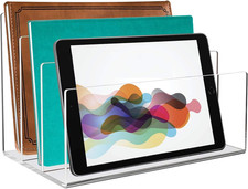 Clear Acrylic File Holder - 3-Section Desk Organizer, 9" x 6.5" x 6.5