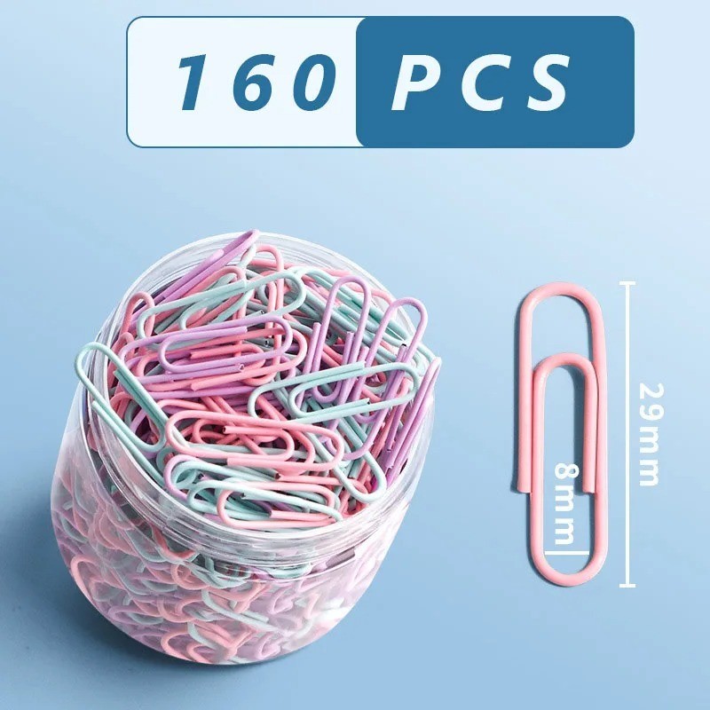160PCS Colorful Paper Clips 29 MM Metal Paperclips Office School File Clips