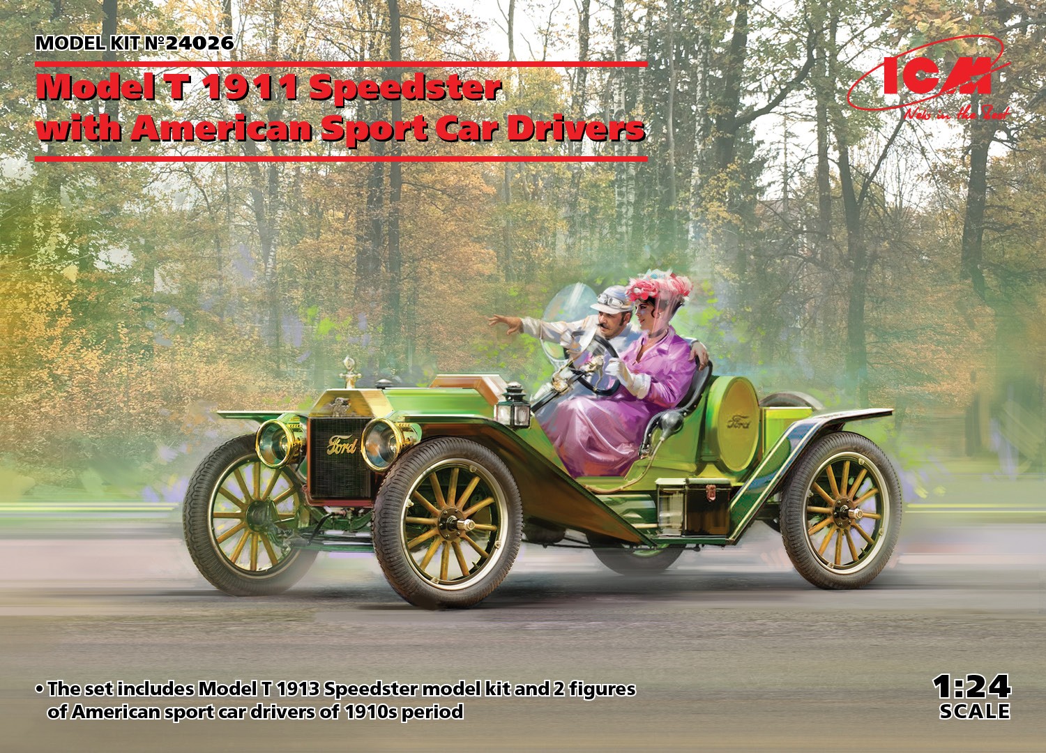 Icm 24026 - 1:24 Model T 1913 Speedster with American Sport Car Drivers - New