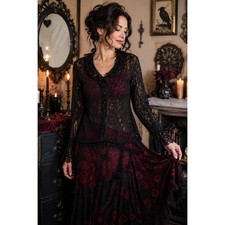 Y2K Black Lace Sheer Ruffle Bell Sleeve Goth Whimsigoth Fairy Grunge Top Medium