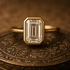 3 Ct Emerald Cut Moissanite Ring Bezel Set 925 Silver 14k Gold Plated