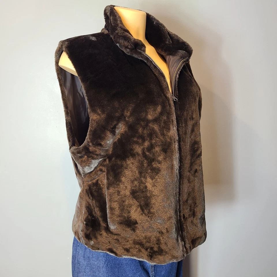 Chaleco de piel sintética reversible de colección para mujer talla marrón chocolate esposa mafia Y2K años 90 retro Foto 4 de 4