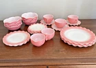 Vintage Hazel Atlas Pink Crinoline Ripple 22 Pieces Set w/ Cream & Sugar