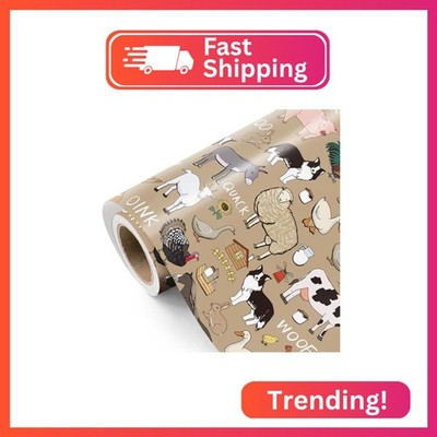 WRAPAHOLIC Farm Animals Wrapping Paper Roll - Mini Roll - 17 Inch x 16.5 Feet -
