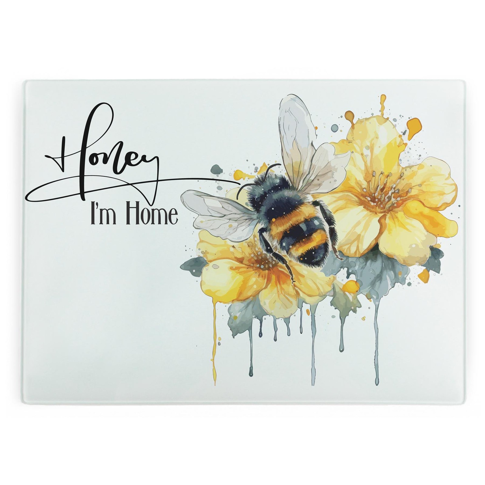 Honey I'm Home Bee Worktop Saver - Glass Kitchen Chopping Board Gift