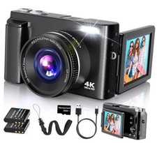 4K Digital Camera for Photography Autofocus - 2026 Latest 48MP Vlogging Black