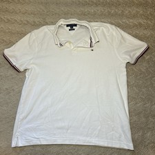 Tommy Hilfiger Polo Shirt Mens XL White Short Sleeve Regular Fit Flag Logo