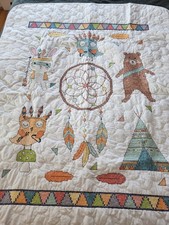 COMPLETED Baby Cross Stitch Quilt Blanket Southwestern Approx 42 x 34 Inches