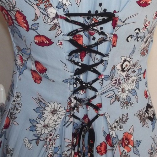 MAEVE/ANTHRO Dress, 6, Blue Floral/Black accent, Corset/lace-up back, Tab Sleeve - Picture 7 of 14