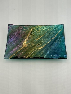 Hawaii Lava Trinket Dish Maria Fieldson 22k Accents Art Glass Rainbow