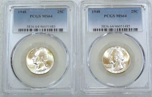 1948 Washington Quarter PCGS MS64 Frosty lot of 2 coins New Holder #Q288A