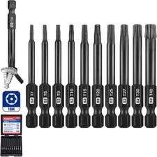 WORKPRO 10pcs Security Torx Bit Set, CNC Machined S2 Steel Star Bit Set, 2.3" Lo