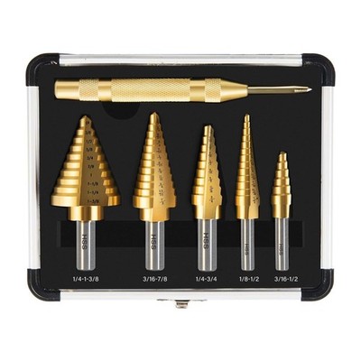 ROGAPER Step Drill Bit Set, 6 Pcs Titanium High Speed Steel Step Drill Bits w...