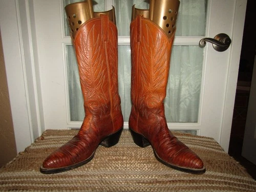 Vintage Dan Post Exotic Lizard Brown Cowgirl Boots Women's Size 8.5 A narrow