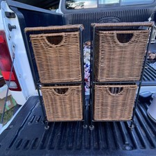 Wicker Woven Storage Baskets with Metal Frame Handles Brown Rectangular Set of 4