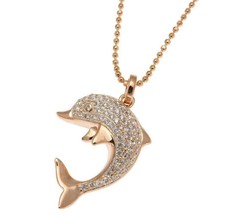 1Ct Round Created VVS1/D Diamond Dolphin Pendant 14K Rose Gold Over Free Chain