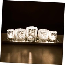 Votive Candle Holders, Silver Glass Candle Holder Set of 5 with Tray and Clear