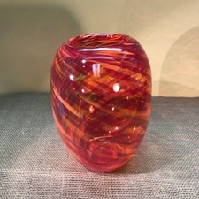 Heavy Art Glass Vase Multicolor Hand Blown Style 8.5 Tall Excellent Condition